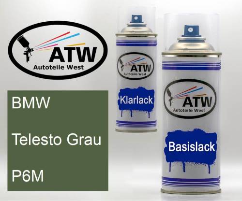 BMW, Telesto Grau, P6M: 400ml Sprühdose + 400ml Klarlack - Set, von ATW Autoteile West.